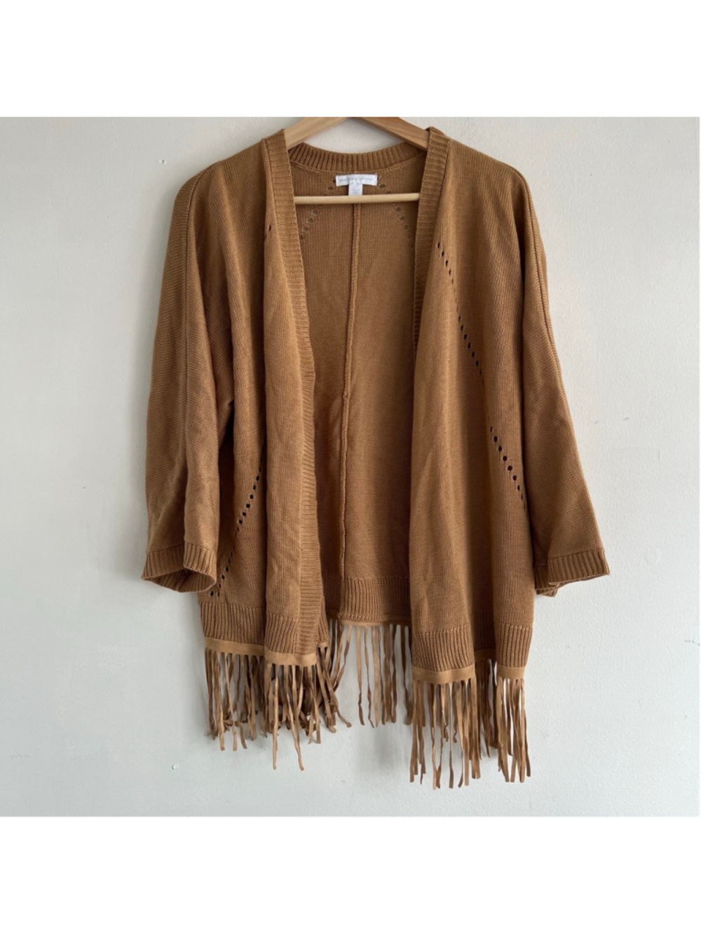 New York & Company Brown Fringe Cardigan western size M